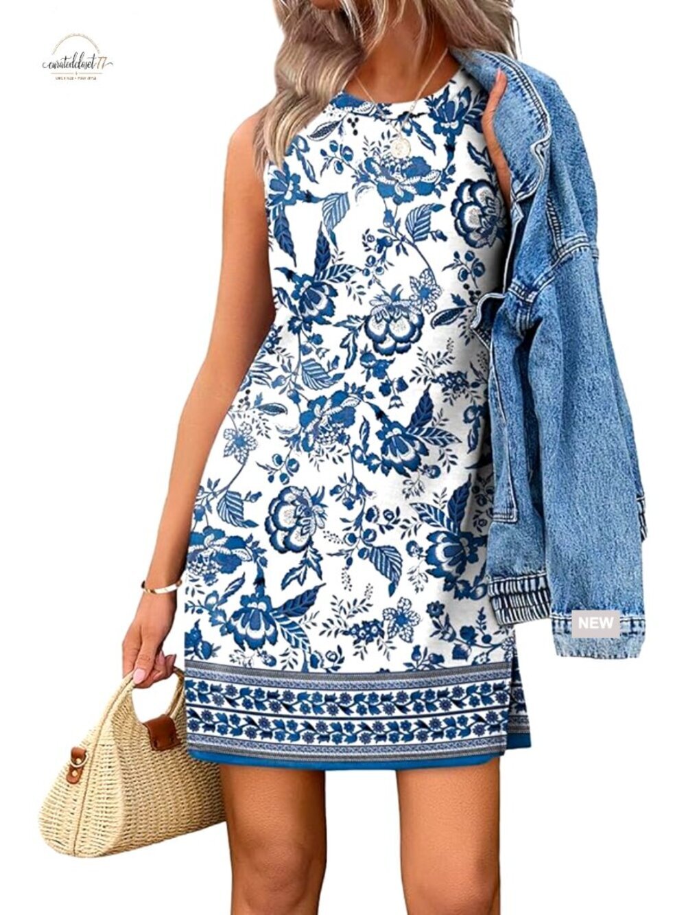 Sleeveless Tank Dress Crewneck A-Line Knee Length Casual Summer